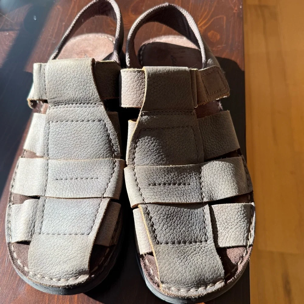 Eddie Bauer Men's Brown-Gray Leather Sandals, Size 10
